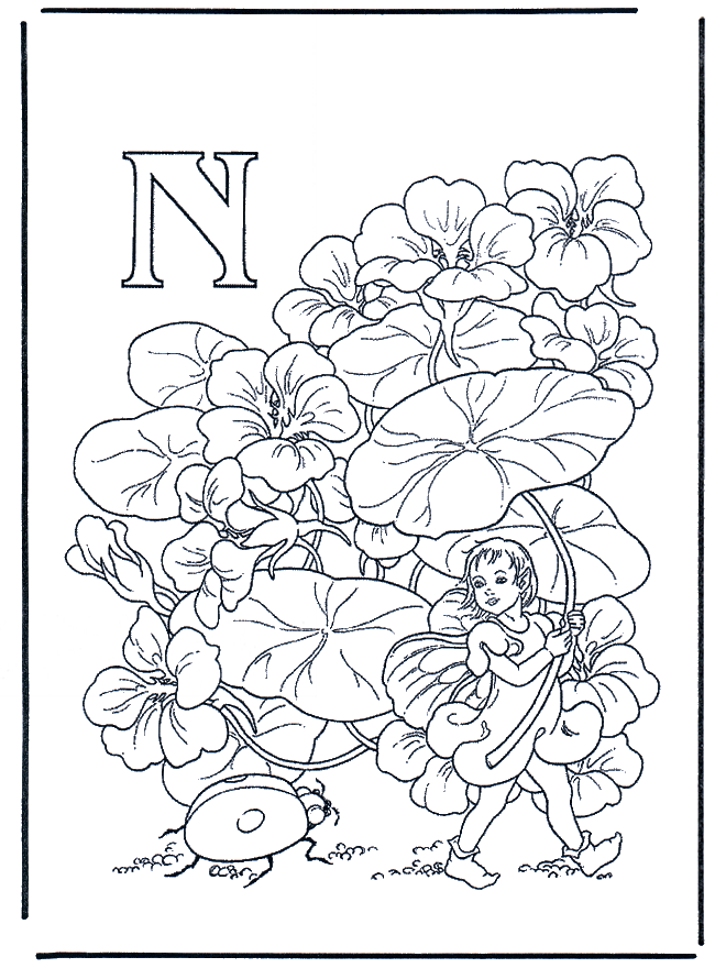 Alfabet N - Kleurplaat alfabet