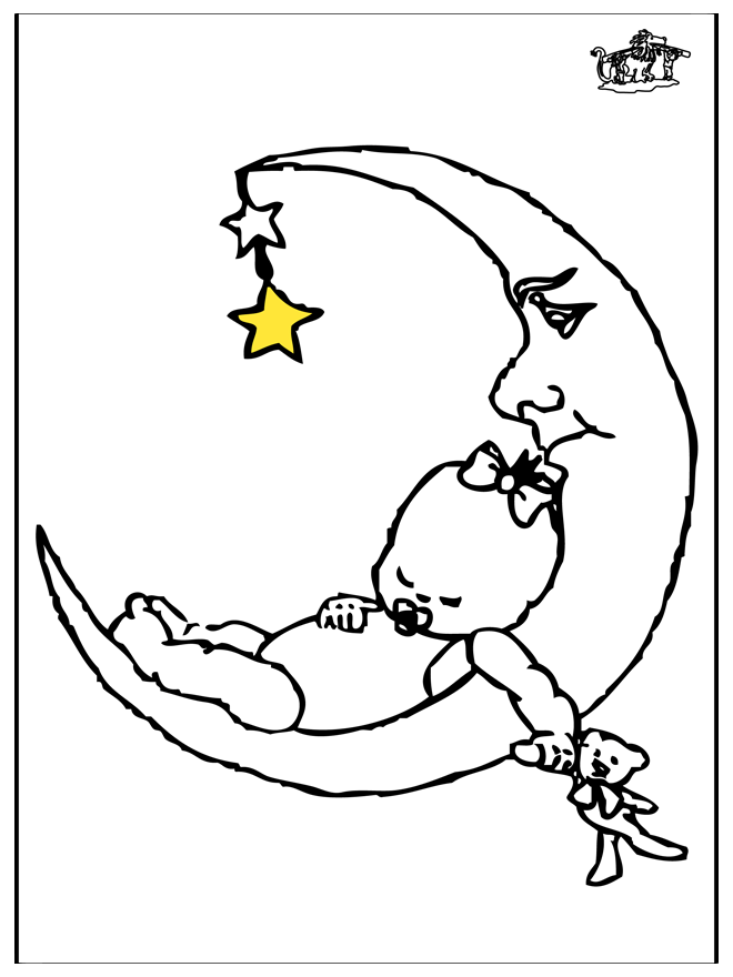 Baby en maan - Kleurplaat kinderen