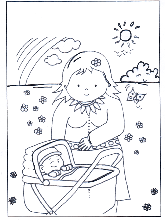 baby in kinderwagen - Kleurplaat kinderen