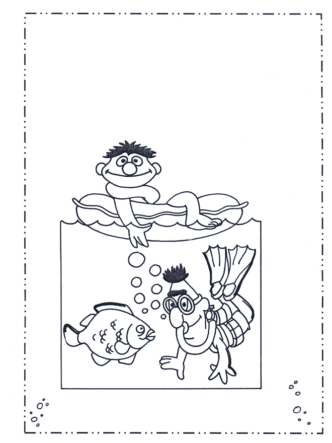 Bert en Ernie bij zee - Sesamstraat kleurplaat