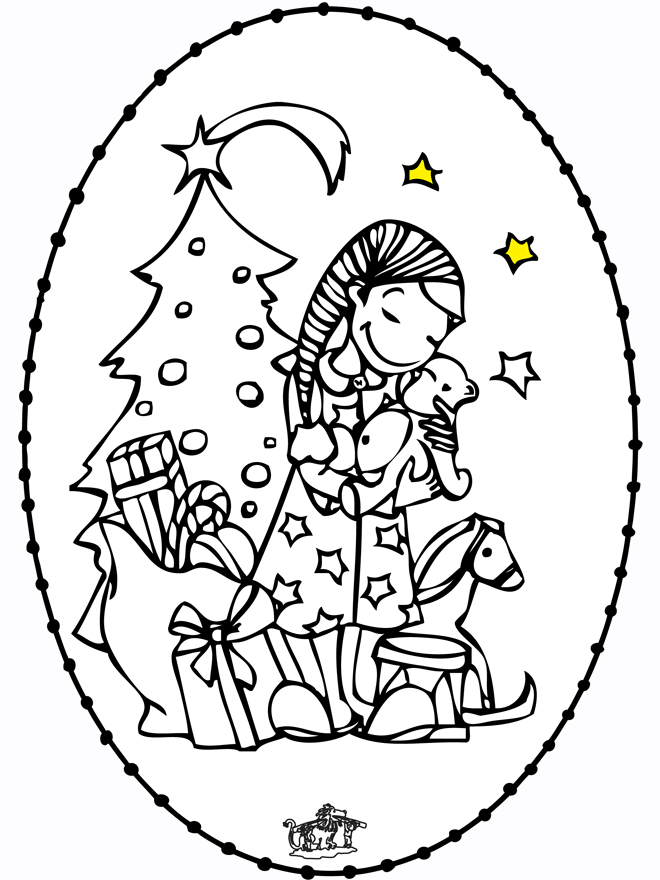 Borduurkaart meisje bij kerstboom - Overige borduurkaart knutselen