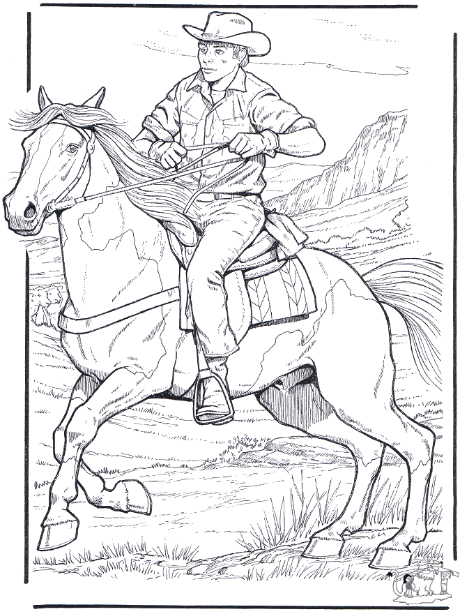 Cowboy met paard - Kleurplaten paarden