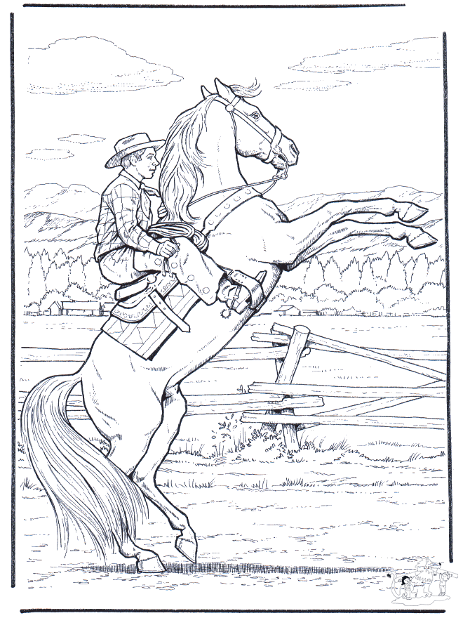 Cowboy op paard - Kleurplaat sport