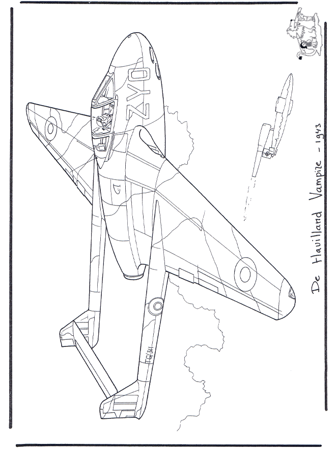 de Havilland Vampire - Kleurplaten vliegtuigen