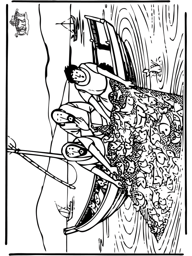 De wonderbare visvangst 2 - Bijbel kleurplaten Nieuwe Testament