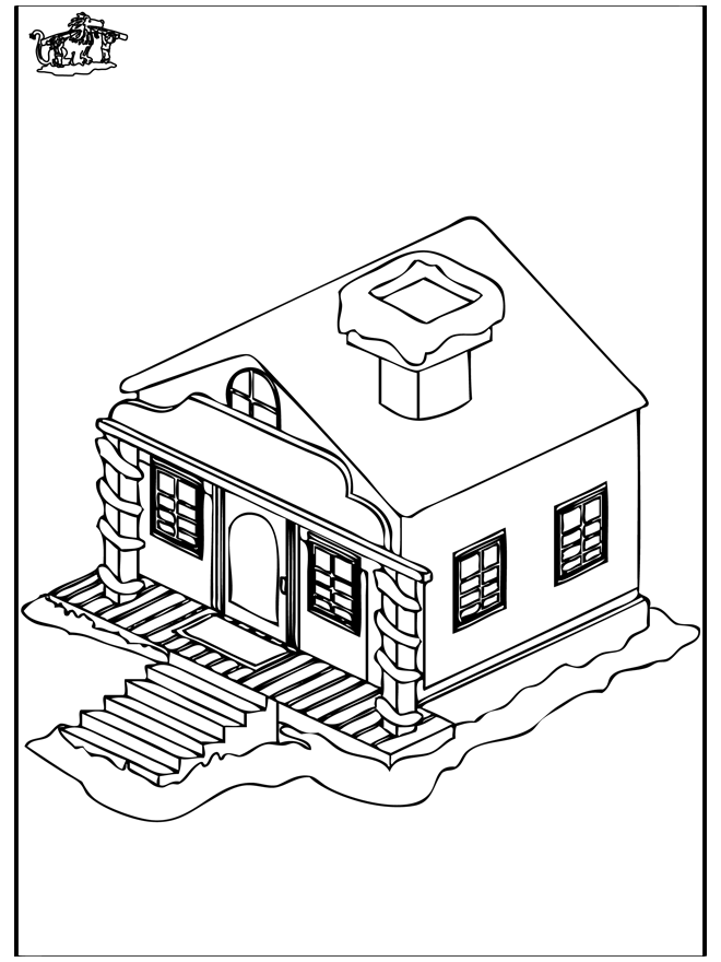 Huis in de sneeuw 1 - Kleurplaten in en om huis