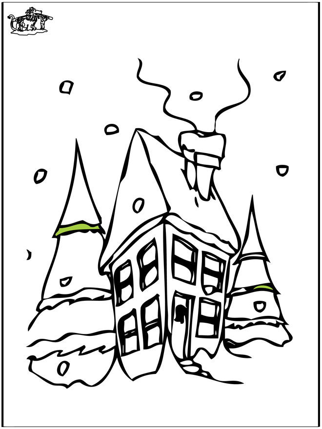 Huis in de sneeuw 2 - Kleurplaten in en om huis