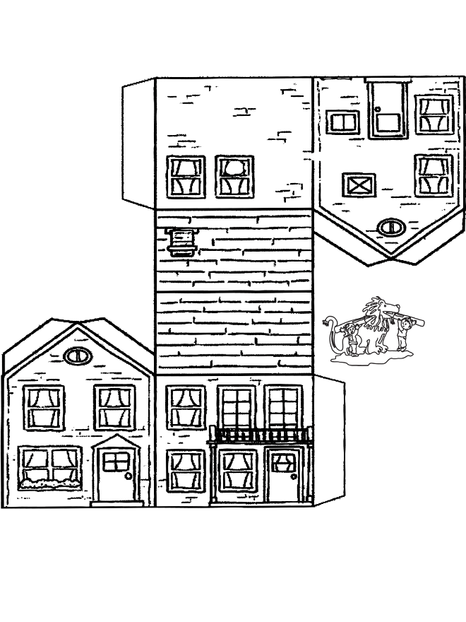 Huis knutselen 2 - Kleurplaat huizen