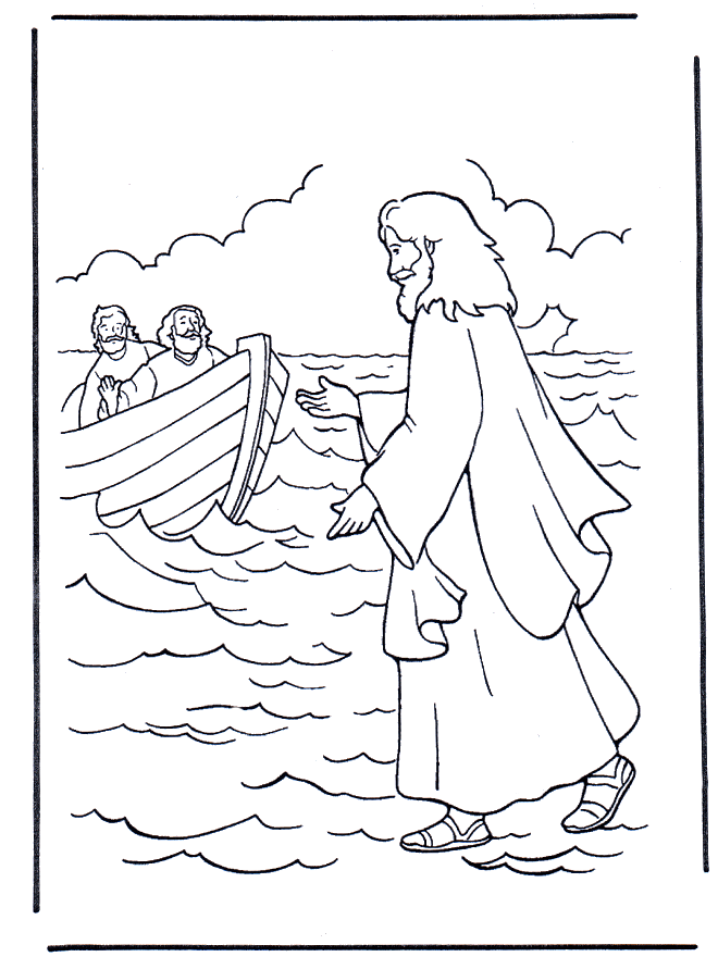 Jezus loopt op water - Bijbel kleurplaten Nieuwe Testament