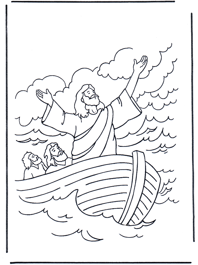 Jezus op het water 1 - Bijbel kleurplaten Nieuwe Testament