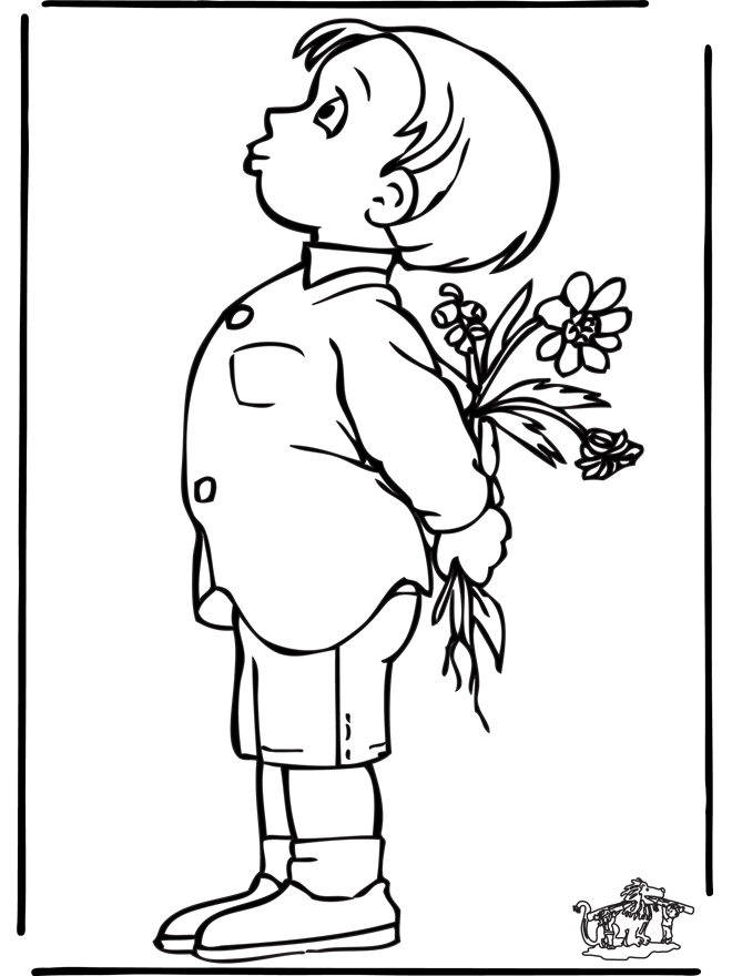 Jongen met bloemen - Kleurplaat kinderen