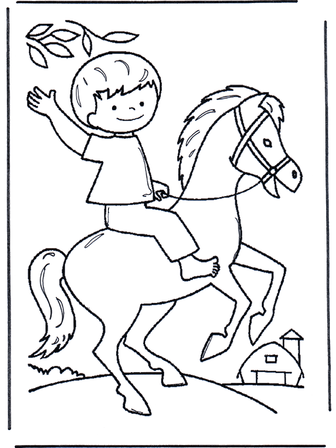 Jongen op paard - Kleurplaten paarden