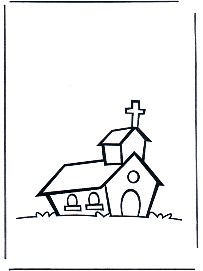 Kerk - Kleurplaat huizen