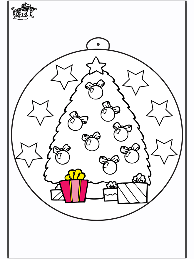 Kerstbal met kerstboom - Kleurplaten Kerst
