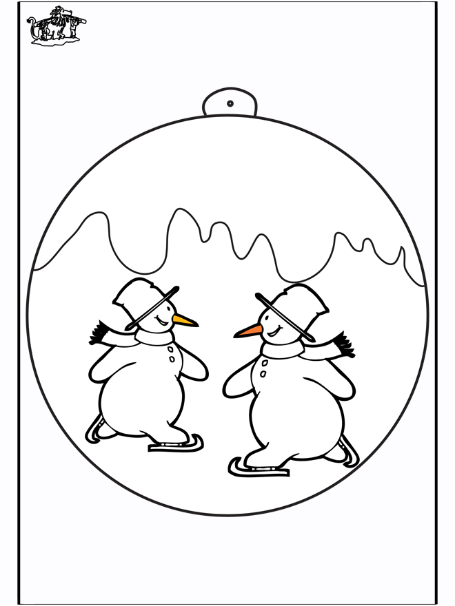 Kerstbal met sneeuwpop - Kleurplaten Kerst