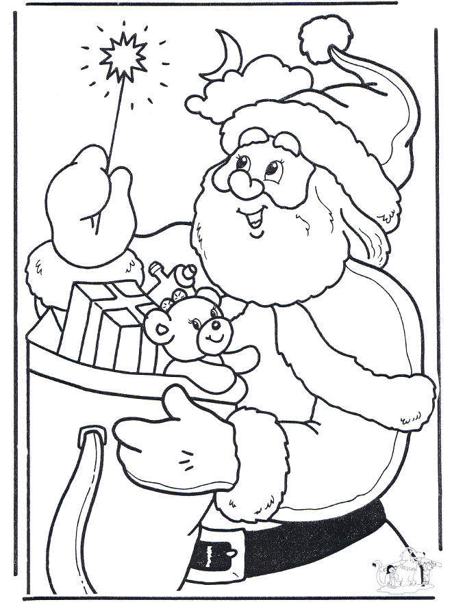 Kerstman met staf - Kleurplaten Kerst