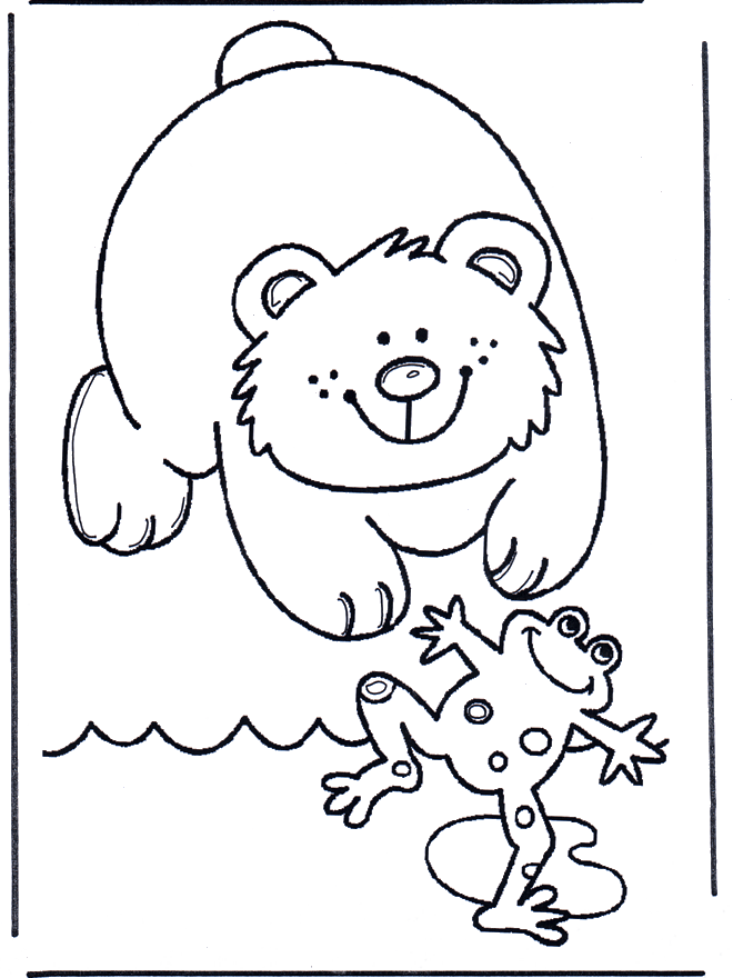 Kikker en beer - Kleurplaat dieren