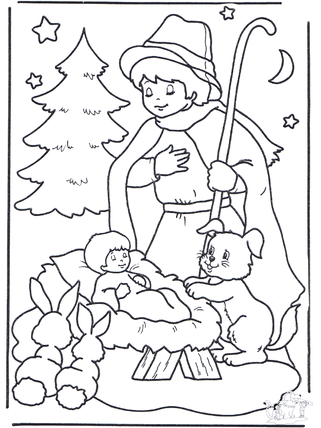 Kind in kribbe - Kleurplaten Kerst