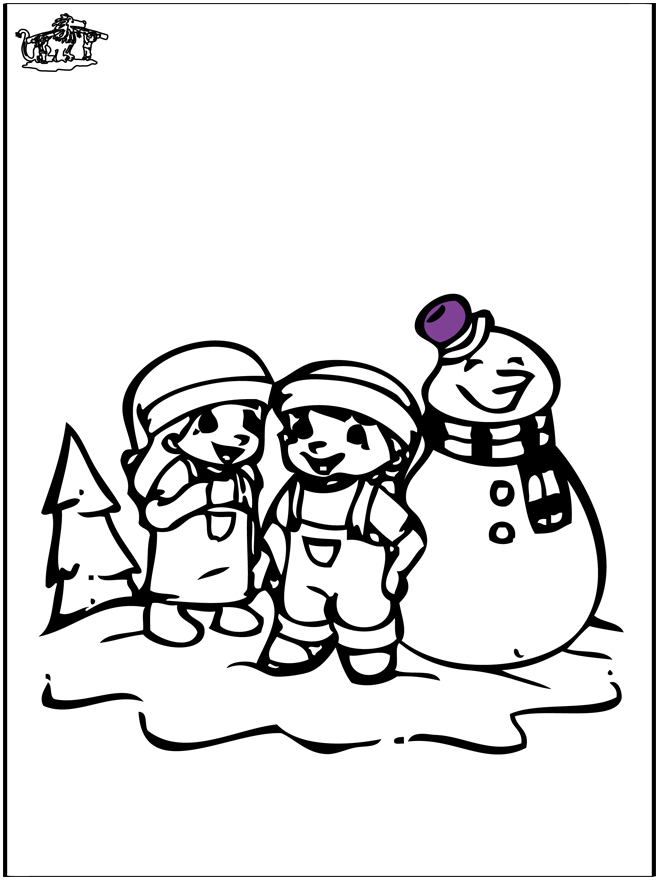 Kleurplaat sneeuwpop 2 - Kleurplaten sneeuw