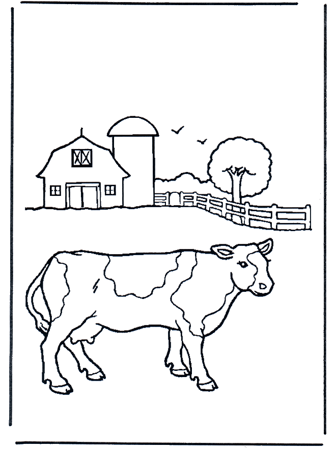 Koe bij boerderij - Huis en boerderijdieren