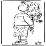 Kinderkleurplaten - Meisje met bloemen
