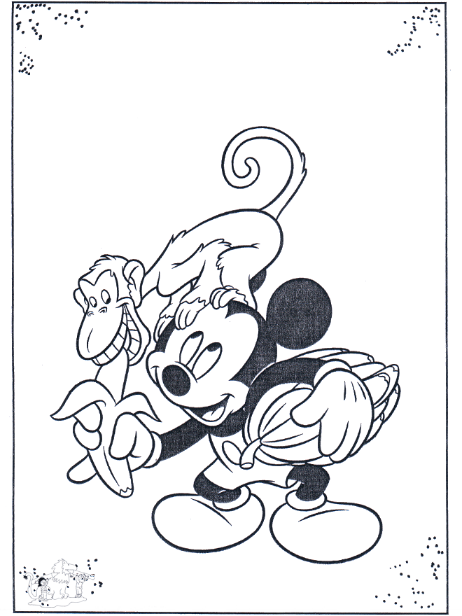 Mickey en aap - Kleurplaten Disney