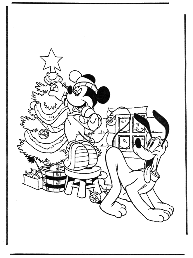 Mickey en pluto met kerstboom - Kleurplaten Kerst