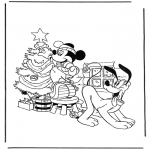 Kerst Kleurplaten - Mickey en pluto met kerstboom