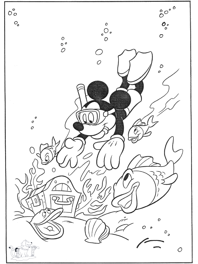 Mickey in het water - Kleurplaten Disney