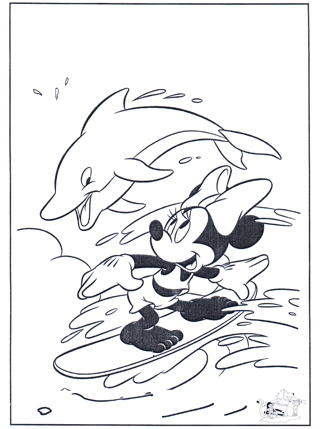 Minnie en dolfijn - Kleurplaat Mickey Mouse