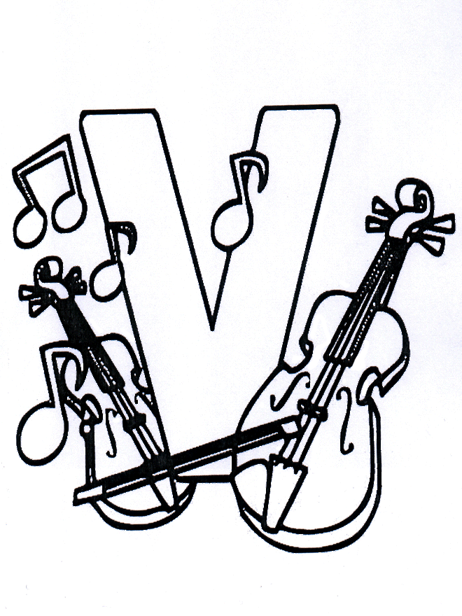 Muziek alfabet v - Kleurplaat alfabet