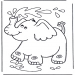 Kleurplaten Dieren - Olifant spuit water