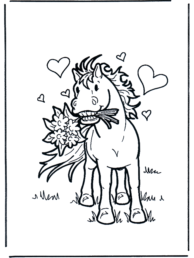 Paard met bloemen - Kleurplaten paarden