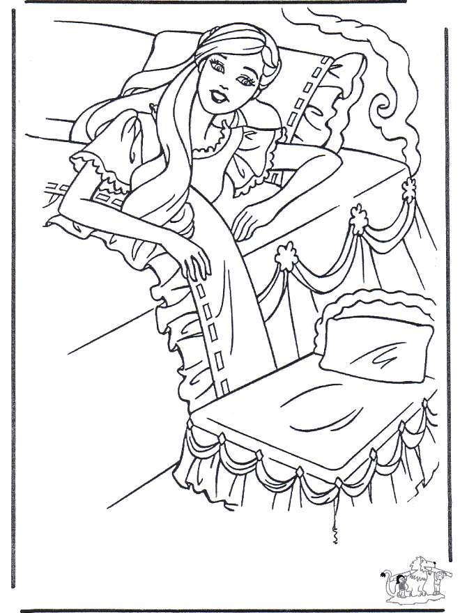 Prinses in bed - Sprookjes kleurplaten
