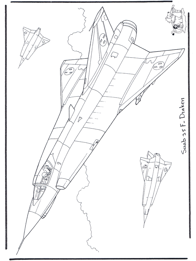 Saab J 35 F Draken - Kleurplaten vliegtuigen