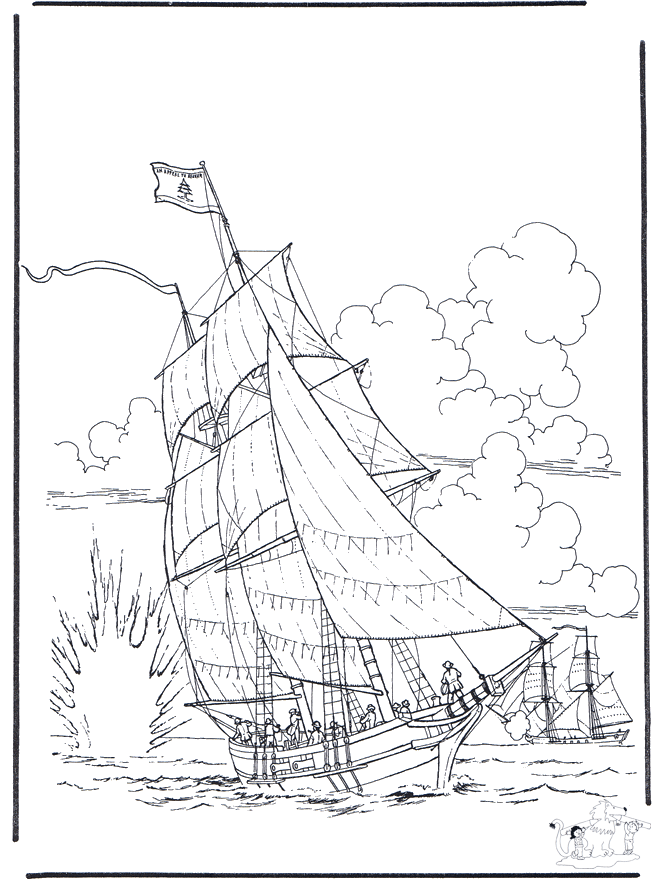 Schip in gevecht - Kleurplaten schepen