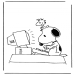 Stripfiguren Kleurplaten - Snoopy achter de computer