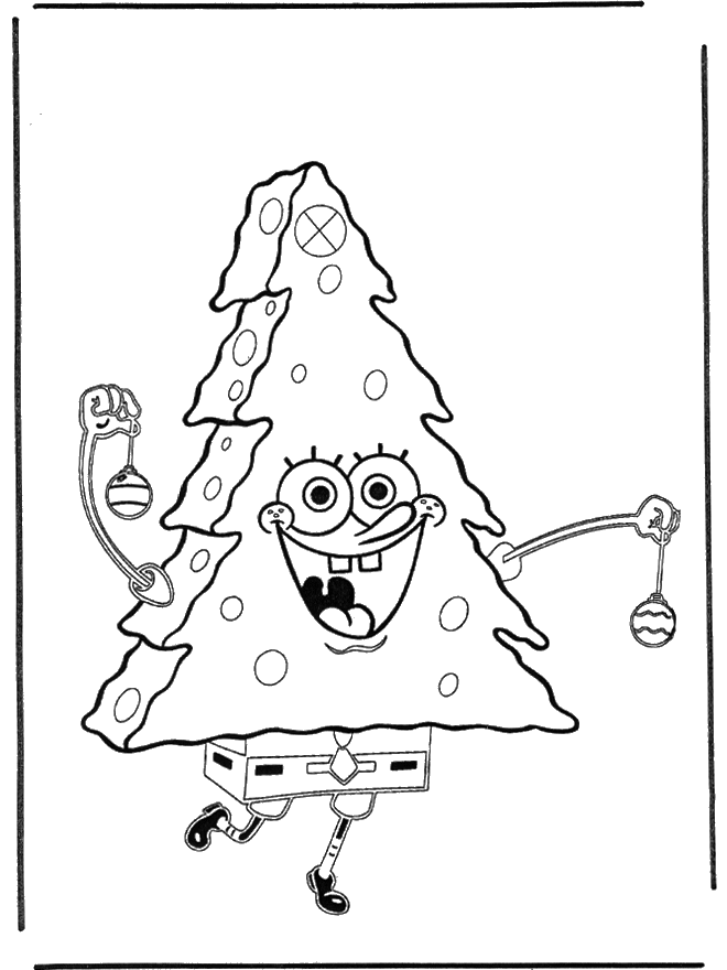 Spongebob als kerstboom - Spongebob kleurplaten