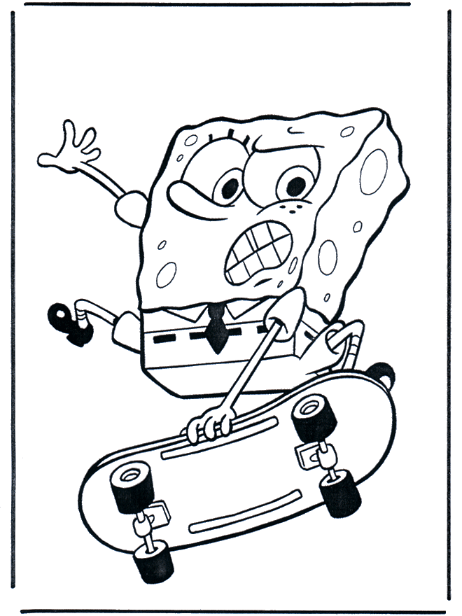 Spongebob op skatebord - Spongebob kleurplaten