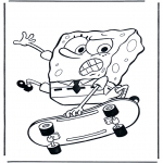 Kinderkleurplaten - Spongebob op skatebord