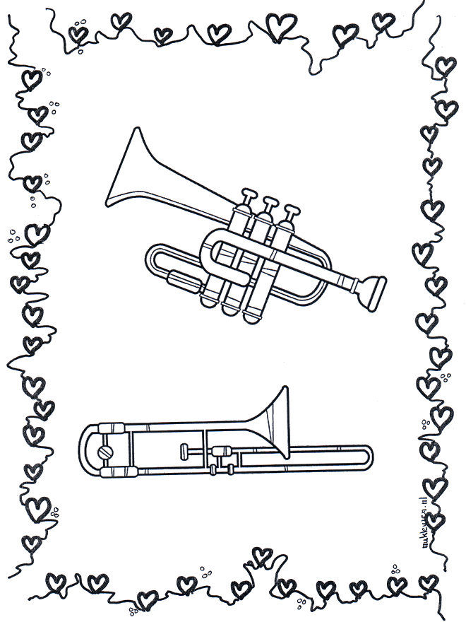 Trompet en Trombone - Kleurplaten muziek