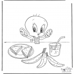 Stripfiguren Kleurplaten - Tweety eet