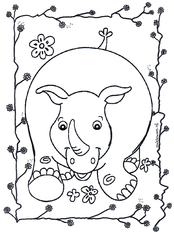 Vrolijke neushoorn - Kleurplaat dieren